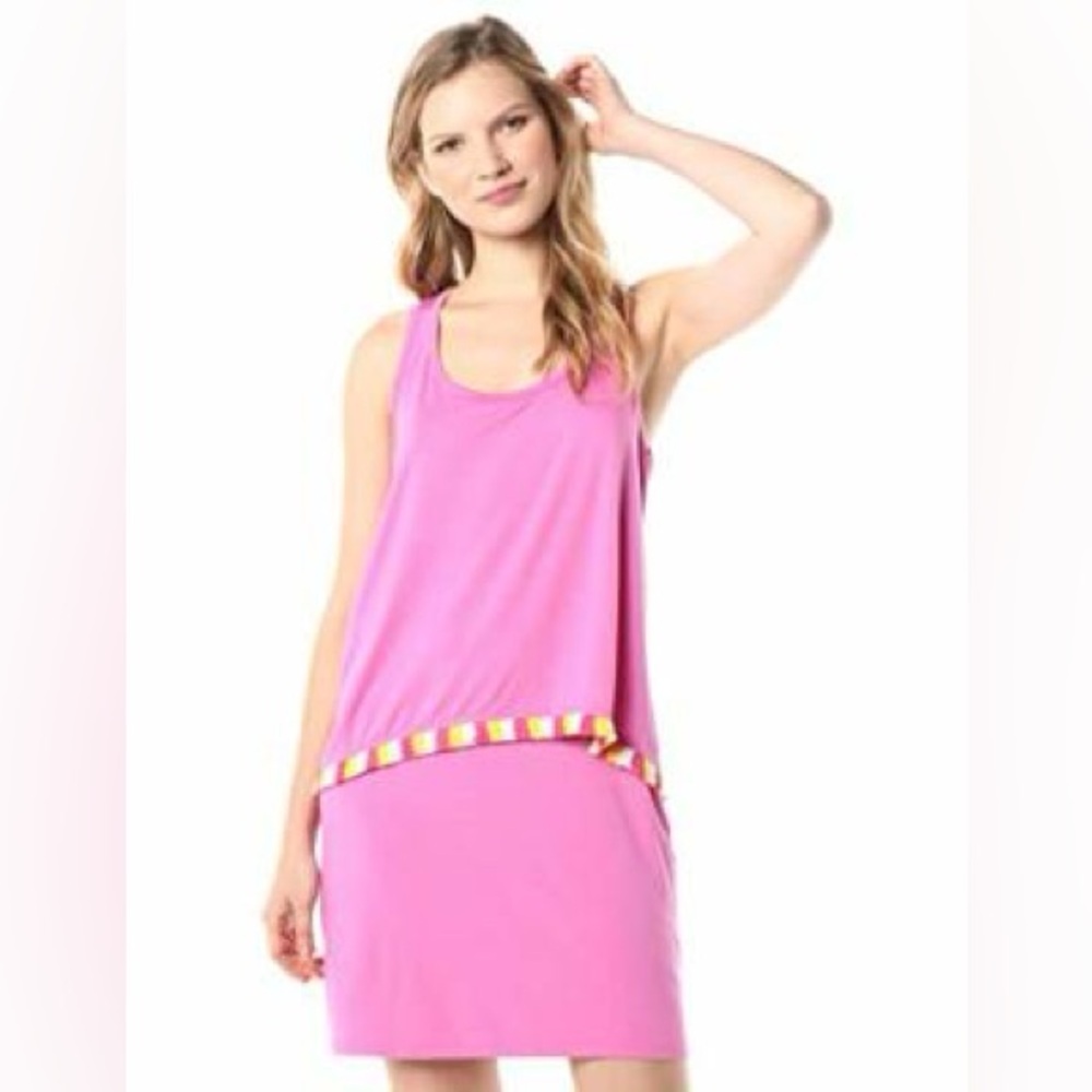 Trina Turk Fantasy Island pink Fringe Richmond Dress, M , EUC